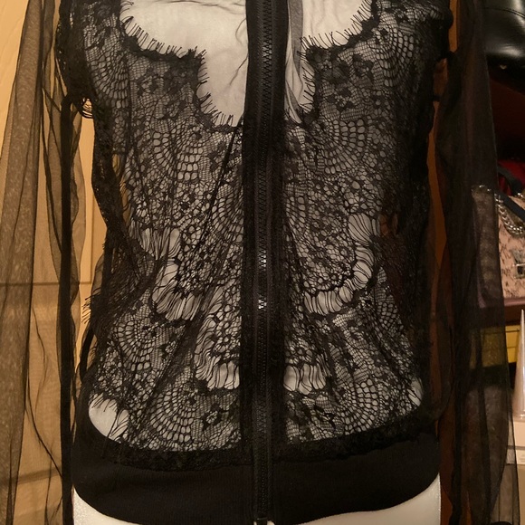 Forever 21 Tops - Lingerie like lashLace see-through bomber Top